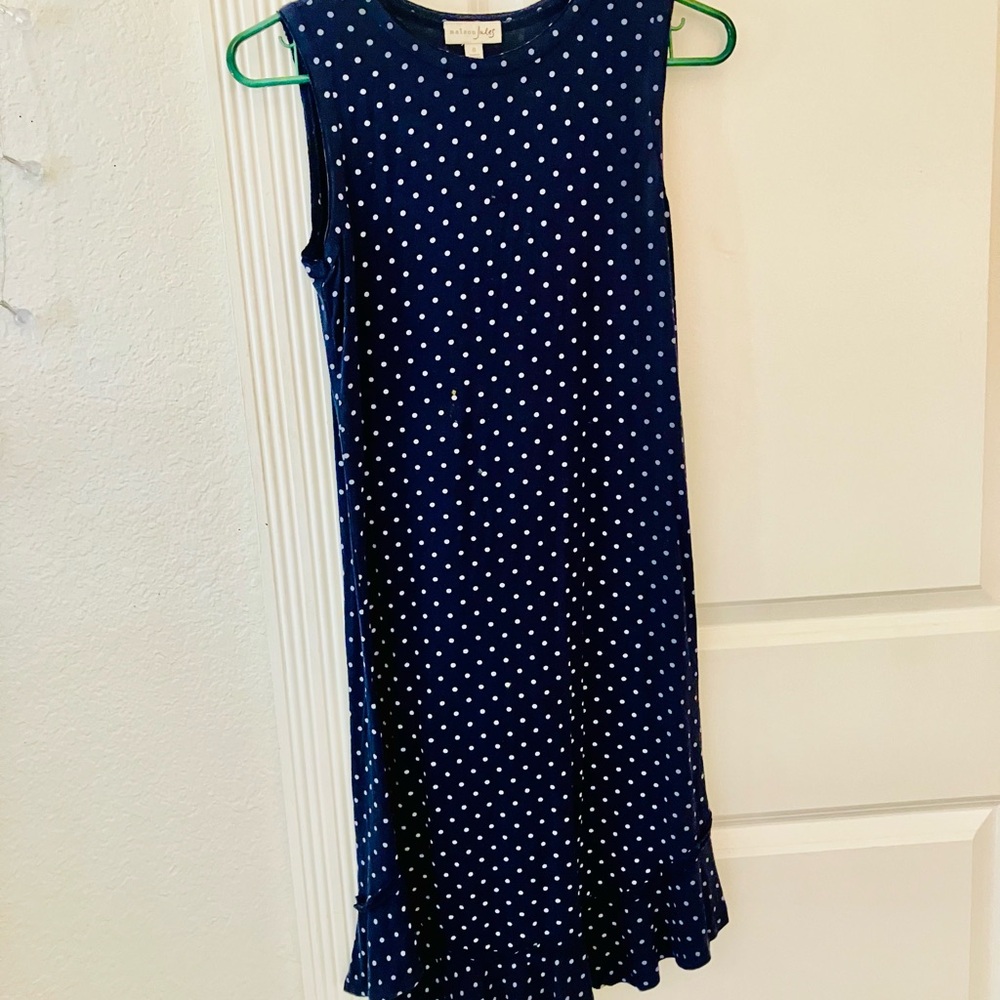 Women’s Maison   Jules Blue and White Sheath Dress with Ruffled Hem